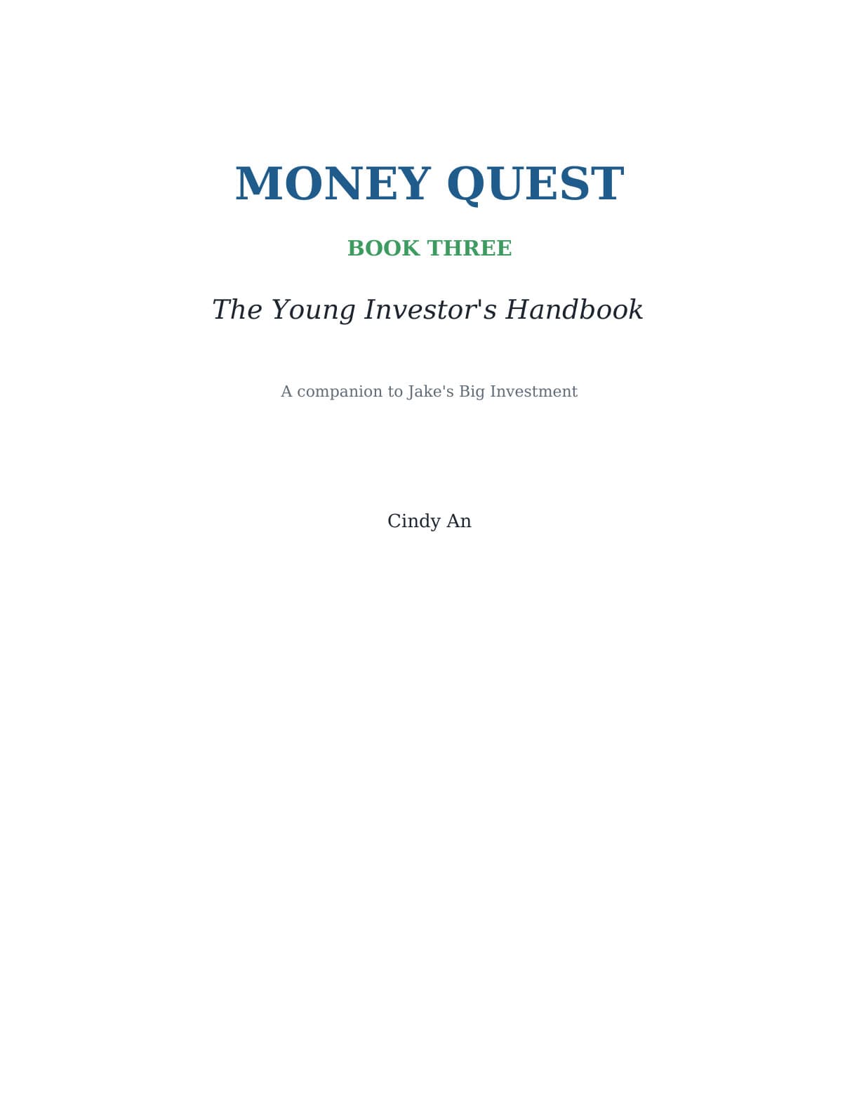 Money Quest workbook 3: The Young Investor's Handbook cover