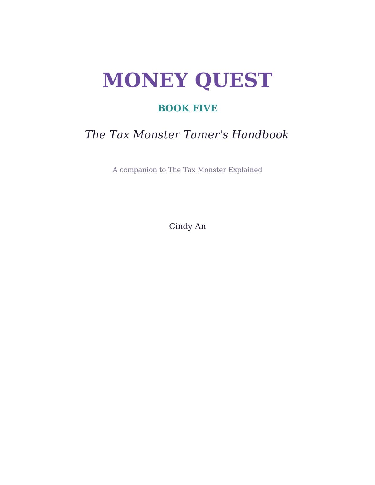 Money Quest workbook 5: The Tax Monster Tamer's Handbook cover