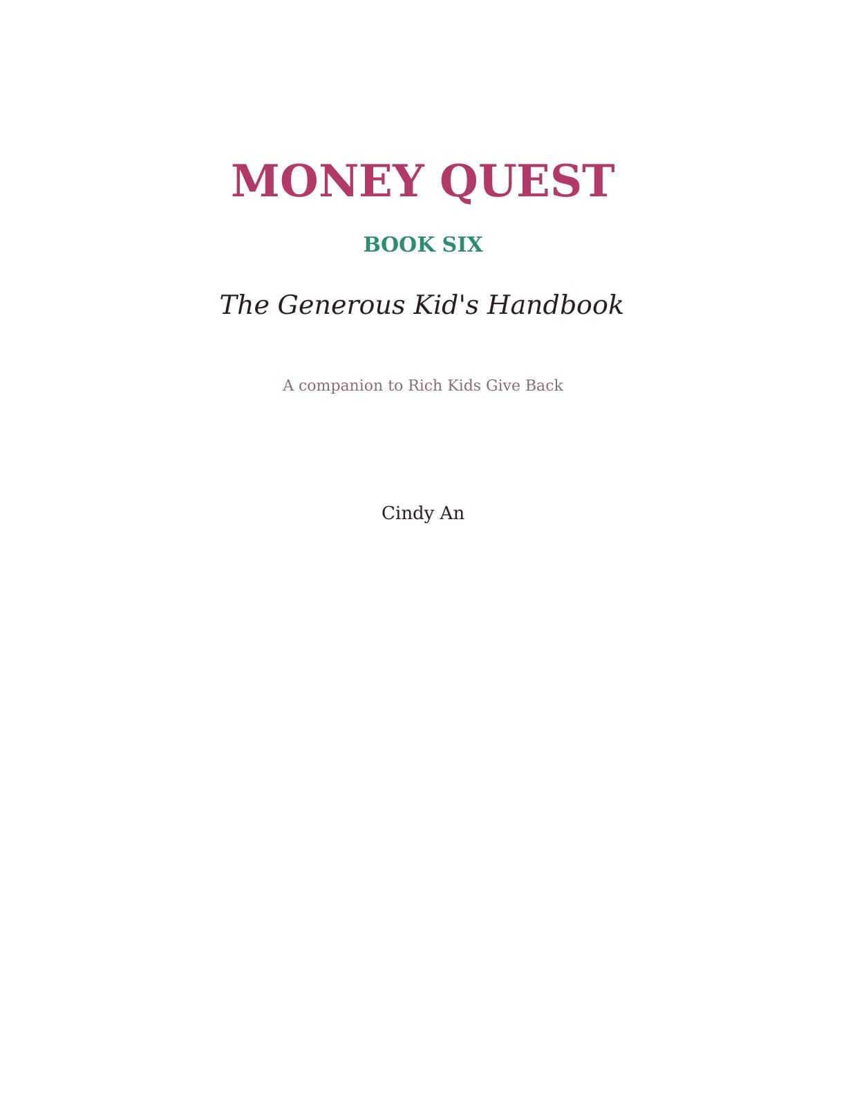 Money Quest workbook 6: The Generous Kid's Handbook cover